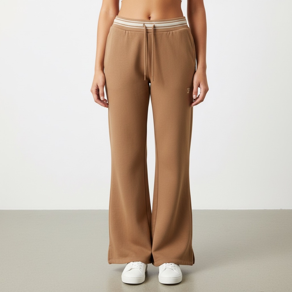 PINK Ivy Fleece Victoria's Secret Wide-Leg Drawstring Pants in Camel
